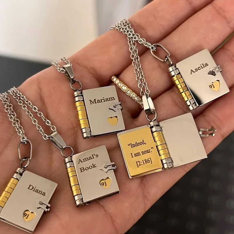 Personalized Book pendant necklace