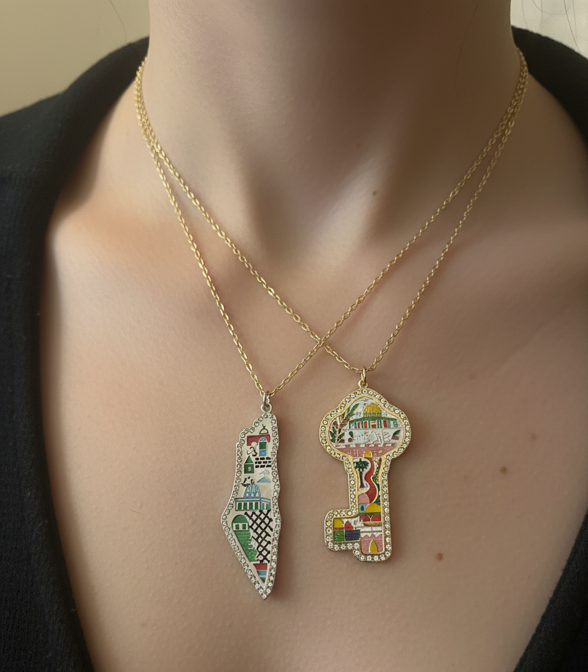 Palestine map Palestine key necklace