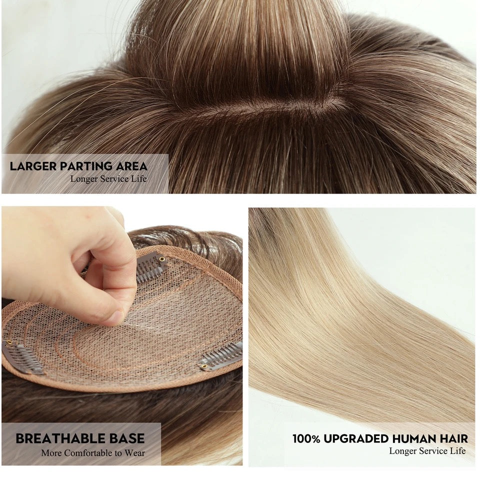 Realistic scalp blonde hair topper