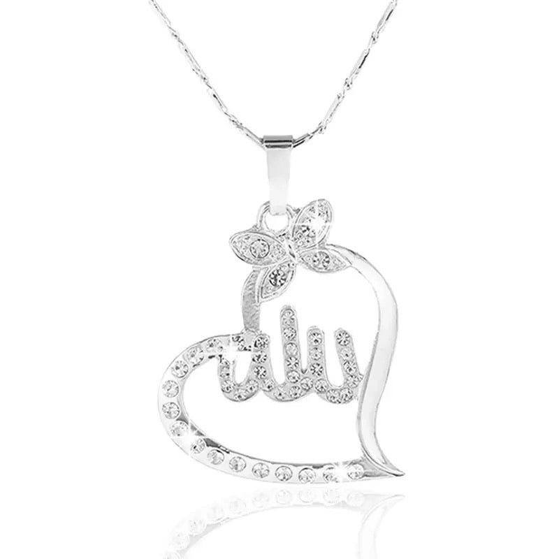 Lovely heart & butterfly Allah pendant with Rhinestones