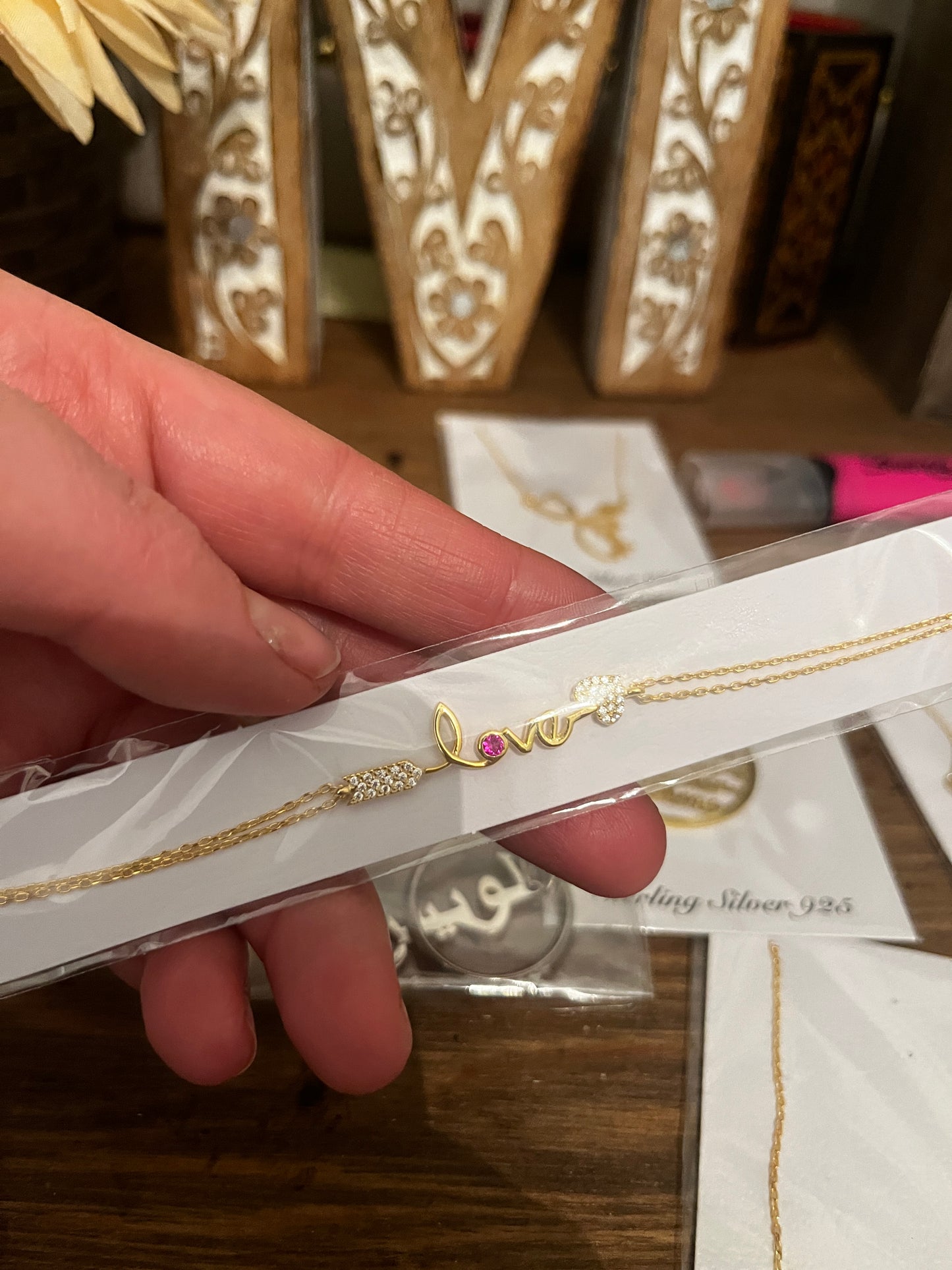 Love arrow bracelet with cubic zirconia sterling silver real gold plated