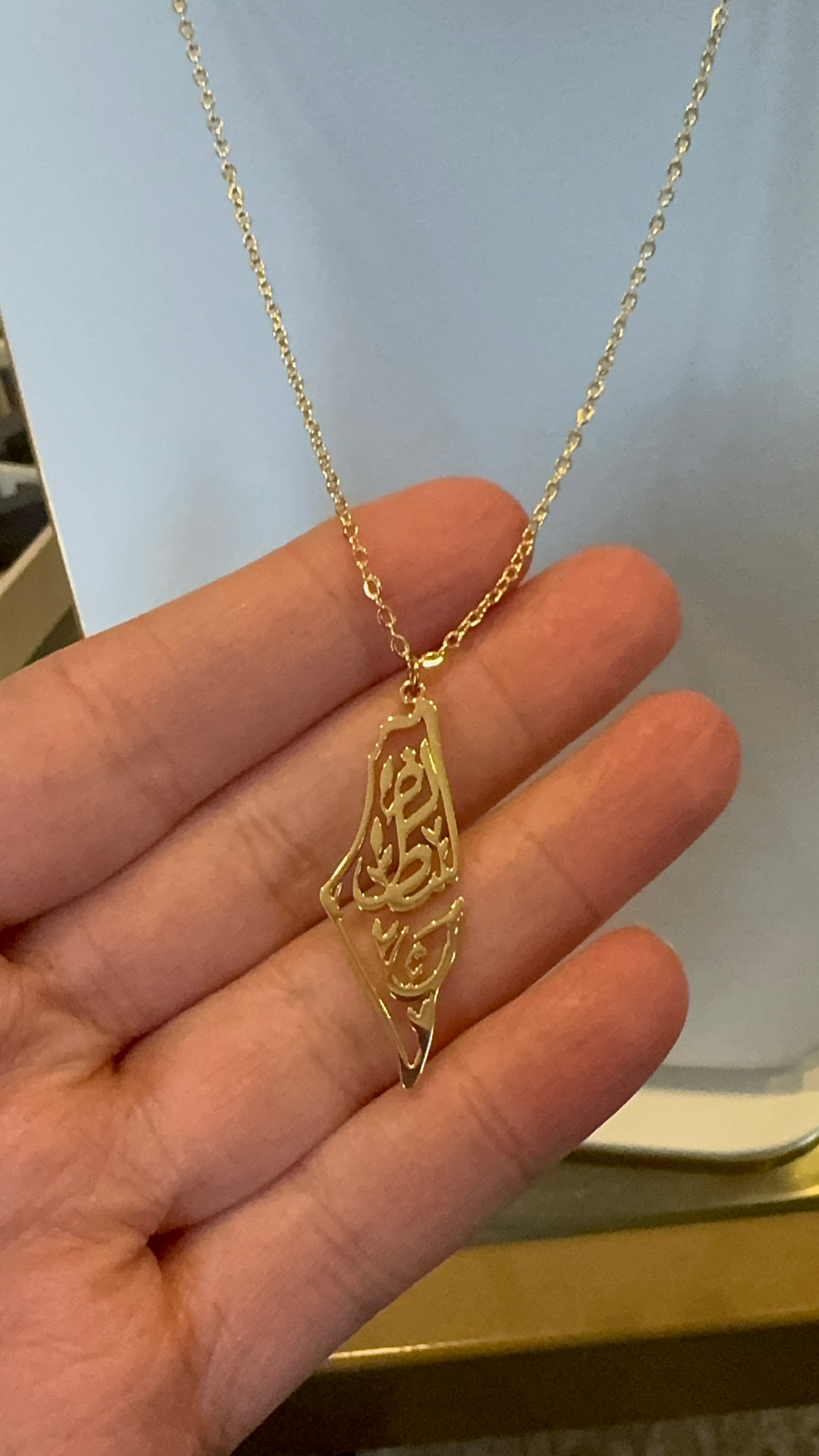 Arabic Caligraphy Palestine map Necklace
