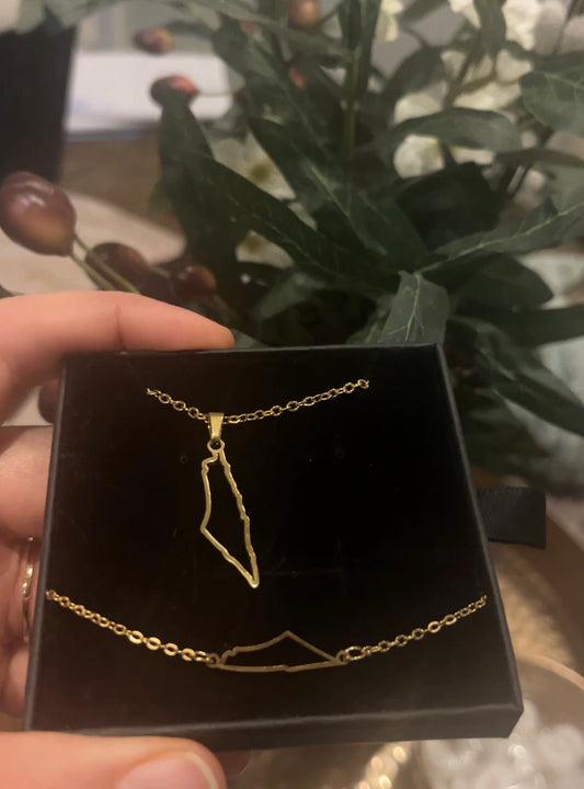 Necklace and bracelet set Palestine map