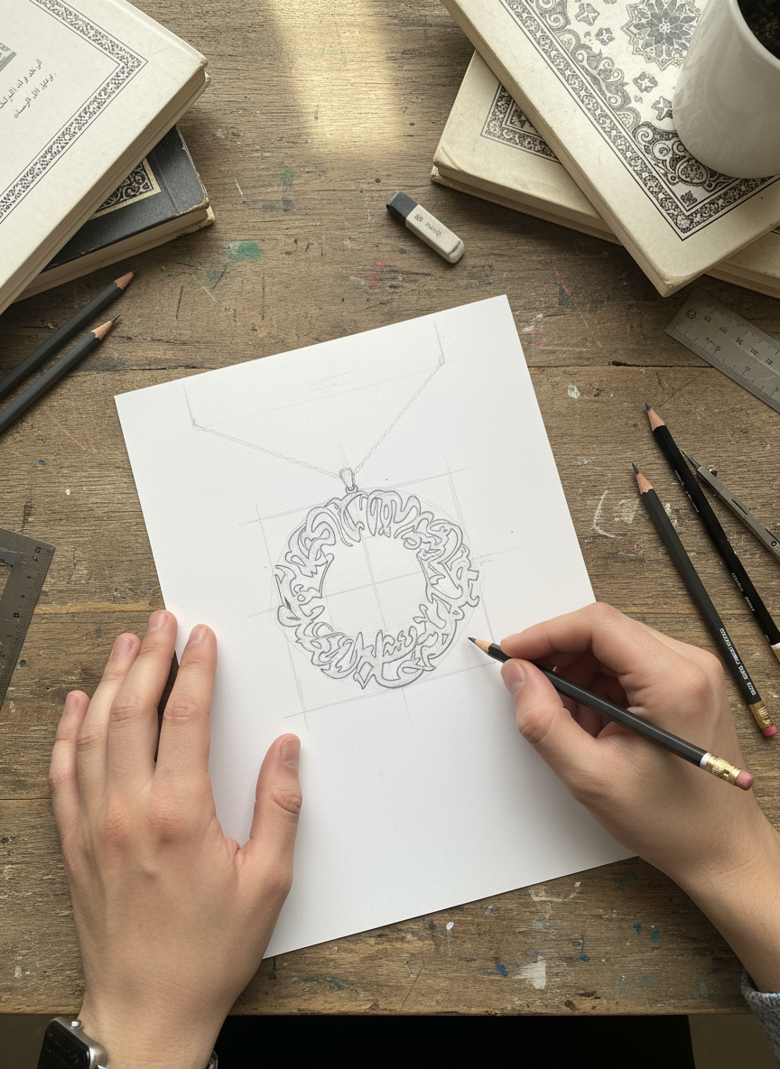 Custom wreath style arabic Caligraphy pendant