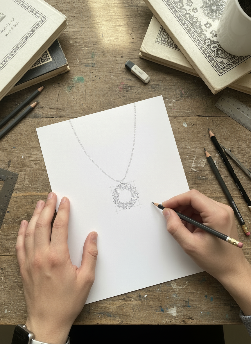 Custom wreath style arabic Caligraphy pendant