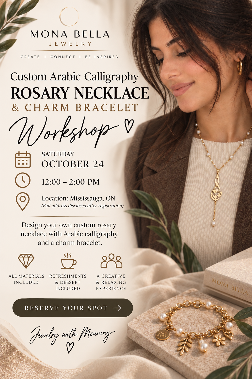 Custom Arabic Caligraphy Jewelry workshop and charm bracelet