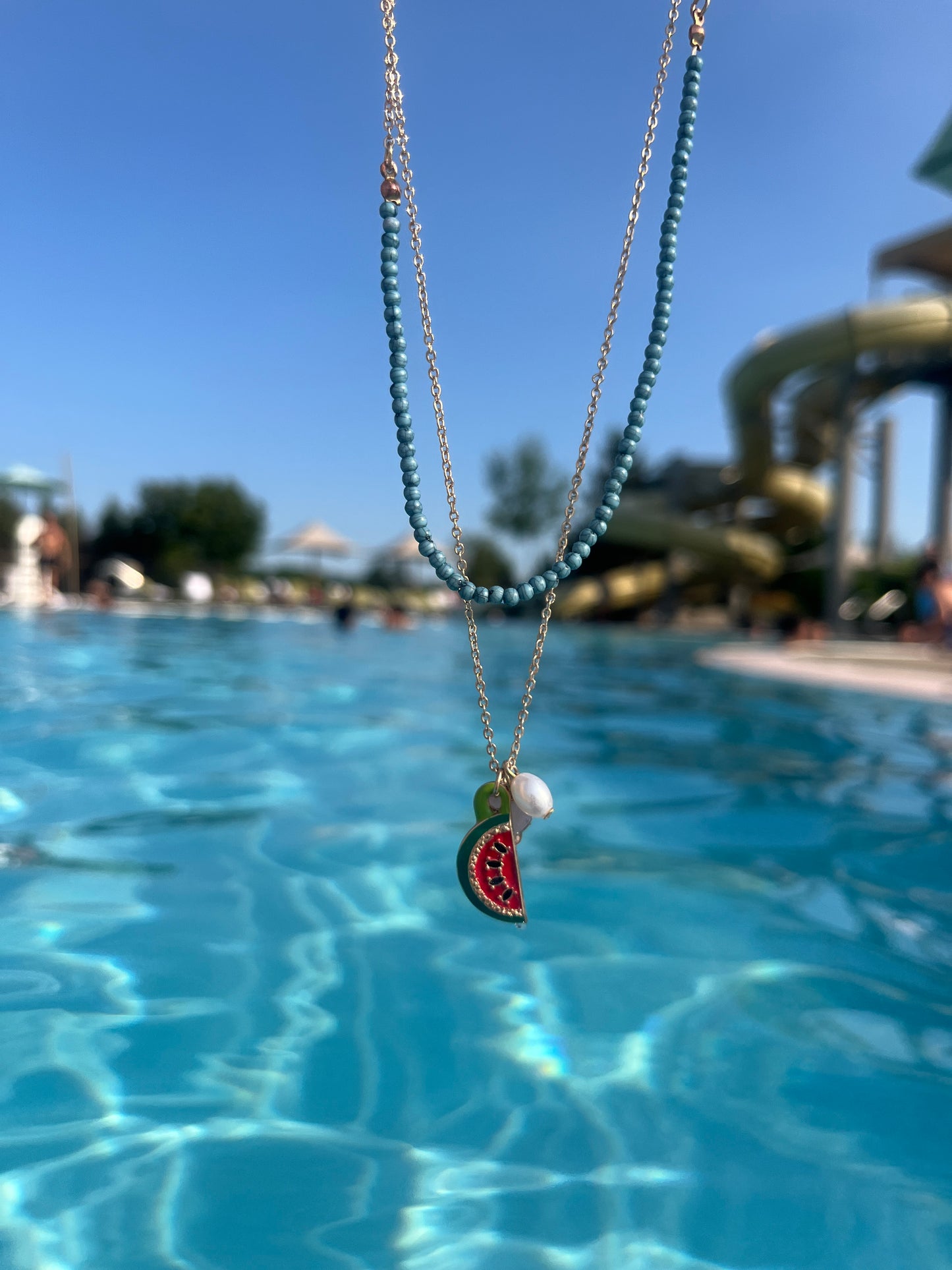 Watermelon double chain with charms