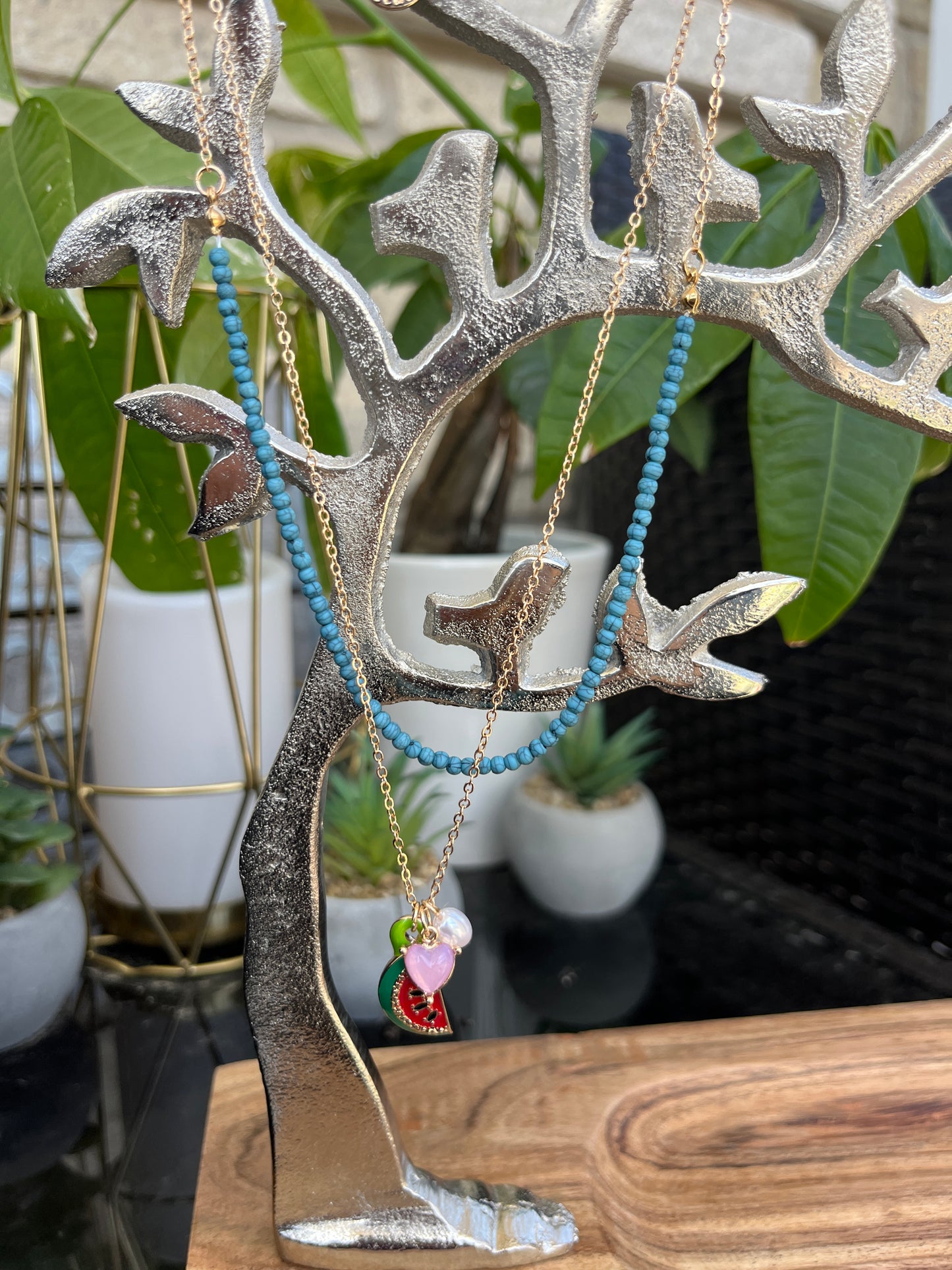 Watermelon double chain with charms
