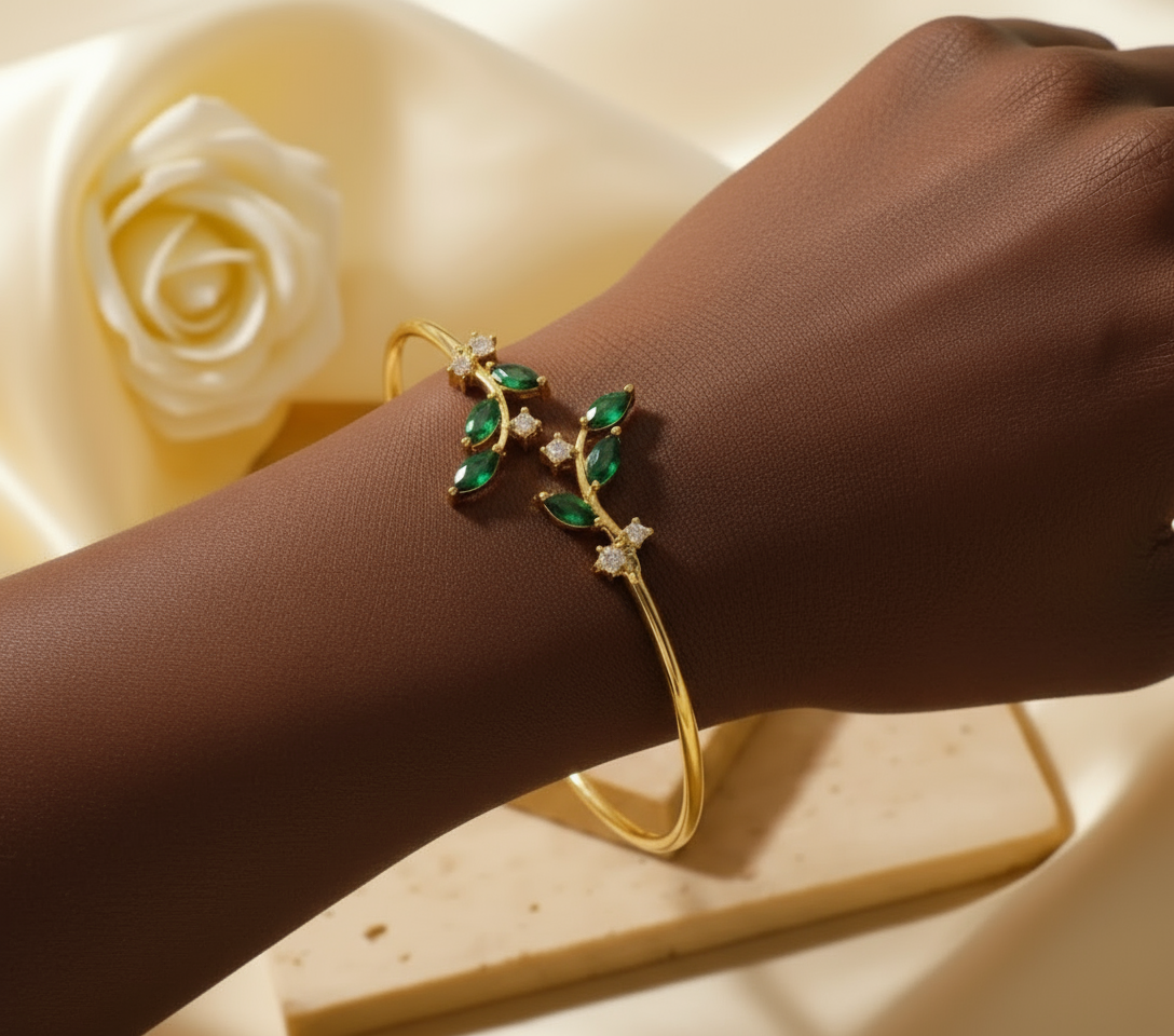 Emerald Olive Leaf Bangle – A Symbol of Peace and Timeless Elegance
