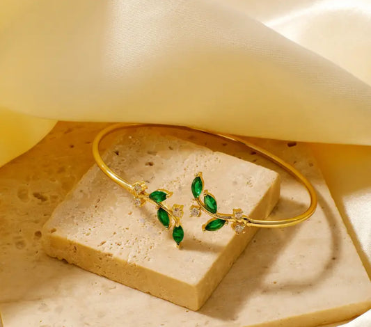 Emerald Olive Leaf Bangle – A Symbol of Peace and Timeless Elegance