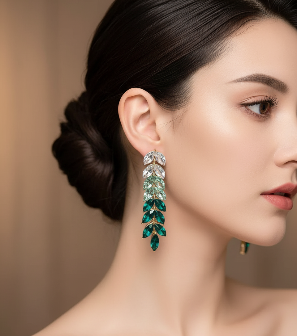 Emerald Cascade Leaf Drop Earrings