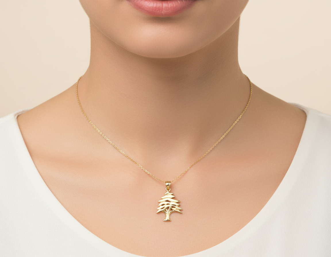 Lebanese cedar tree gold pendant
