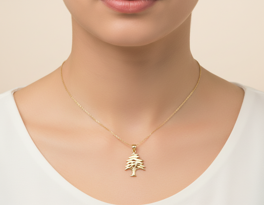 Lebanese cedar tree gold pendant