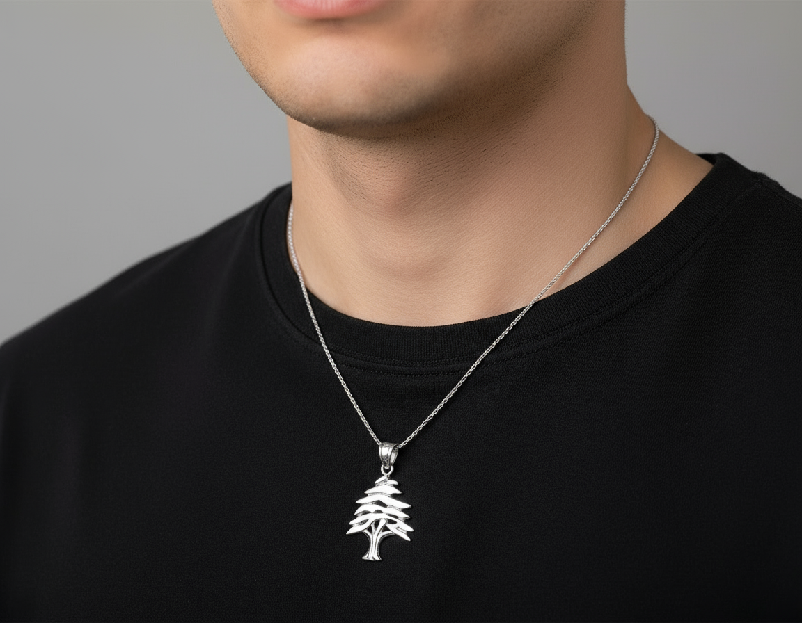 Lebanese cedar tree gold pendant