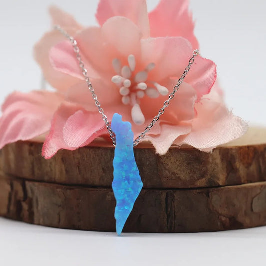 Blue Opal stone Palestine Map pendant necklace with sterling silver chain