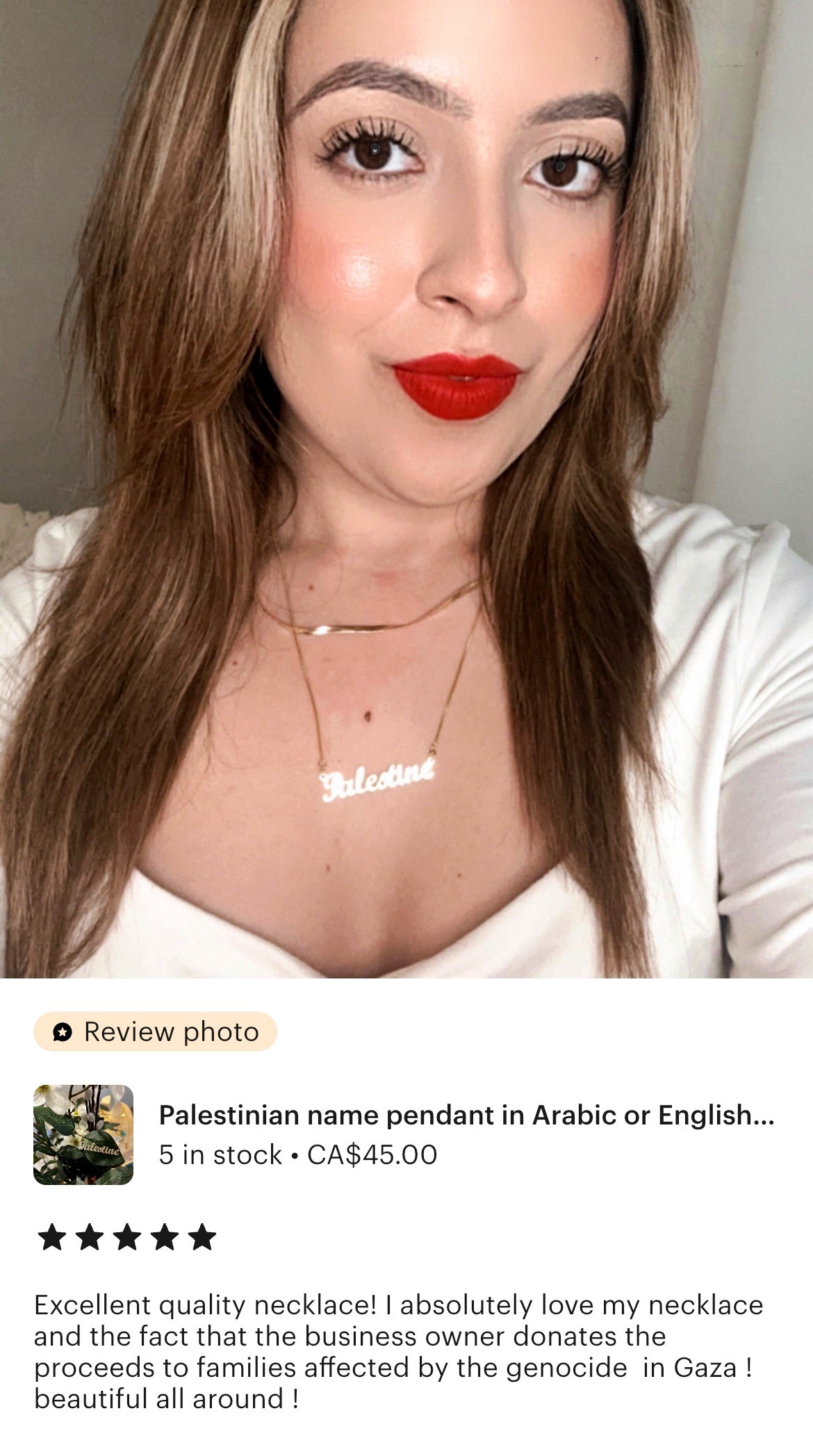 Palestine pendant necklace English & Arabic