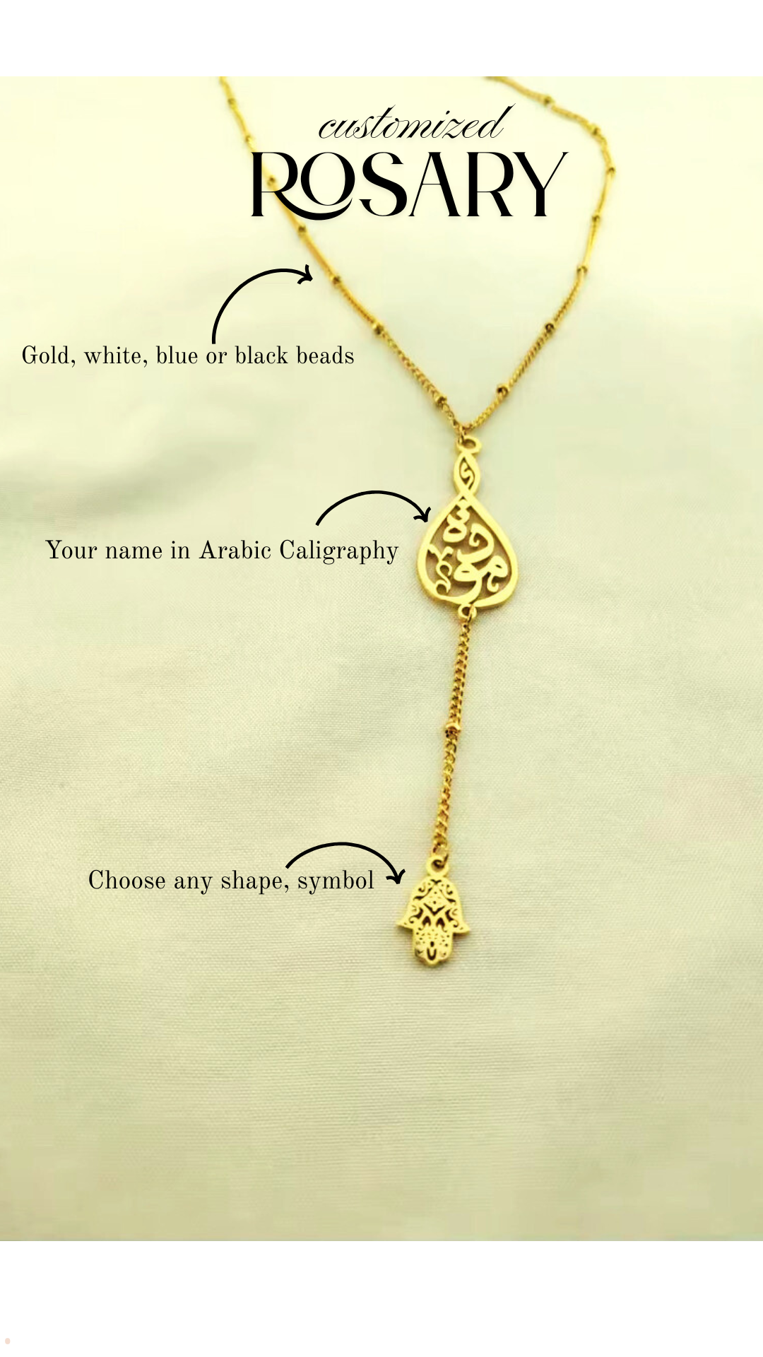 Rosary style custom Arabic Caligraphy necklace