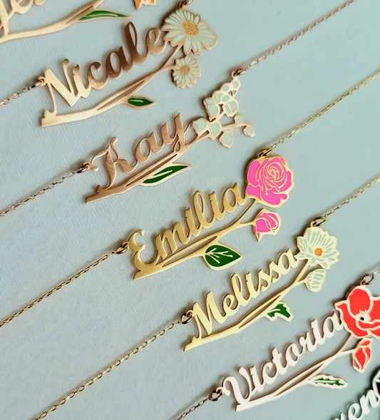 Flower name necklaces with colour