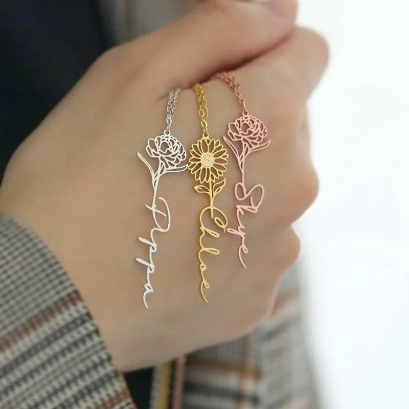 Personalized birth Flower name necklace