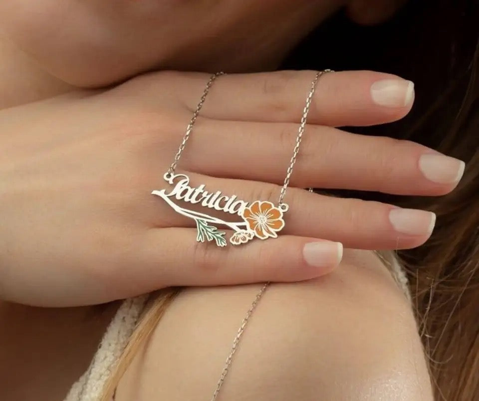 Flower name necklaces with colour