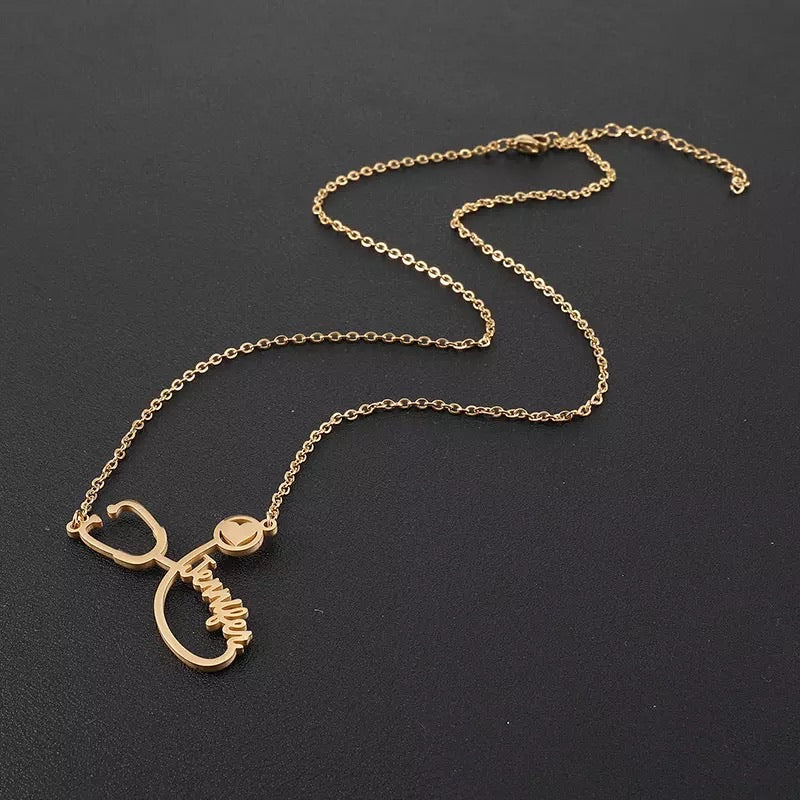 Dr or nurse Stethoscope custom name necklace