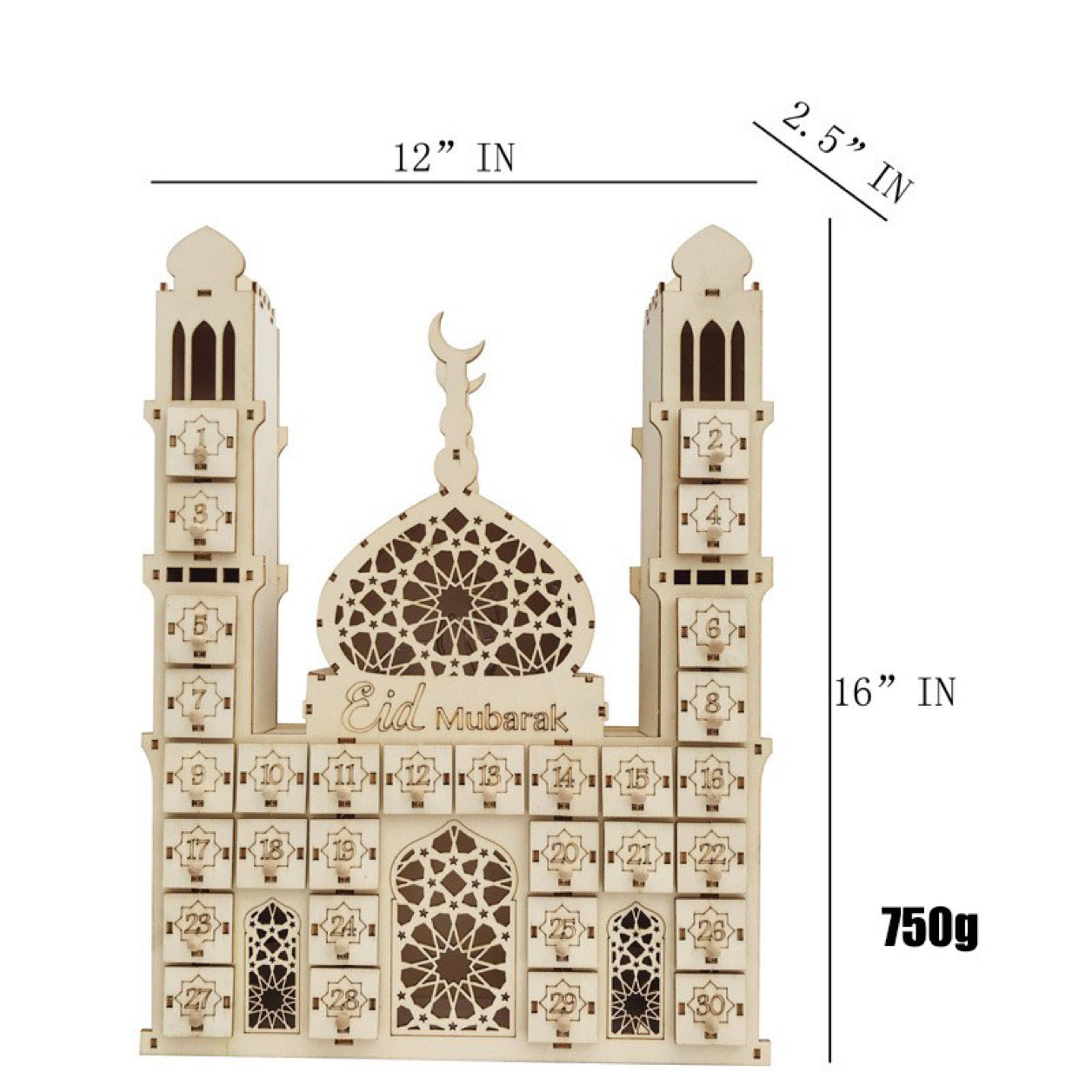 Ramadan wooden Advent countdown mosque calendar