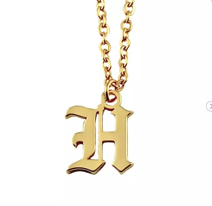 Bold letter necklace old English font