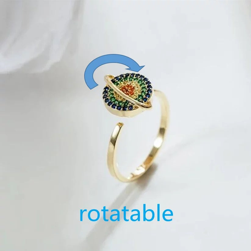 Spinning planet cubic zirconia ring anti anxiety ring