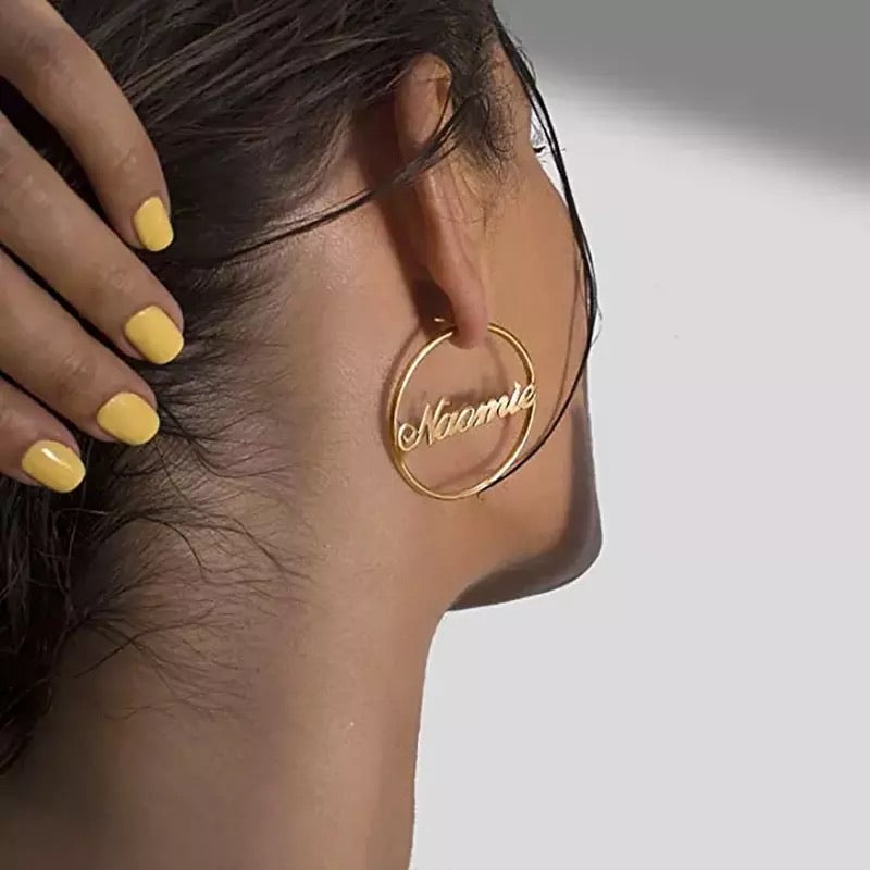 Trendy name hoop earrings