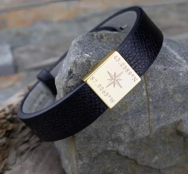 Men’s leather with square custom engraving