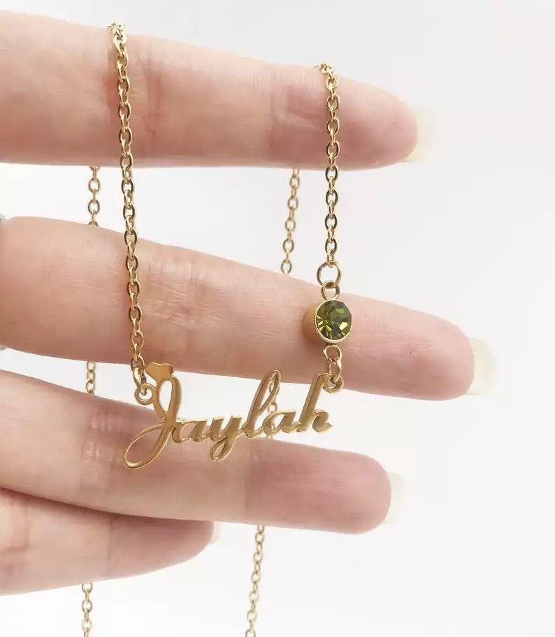 Name necklace with choice of birthstone