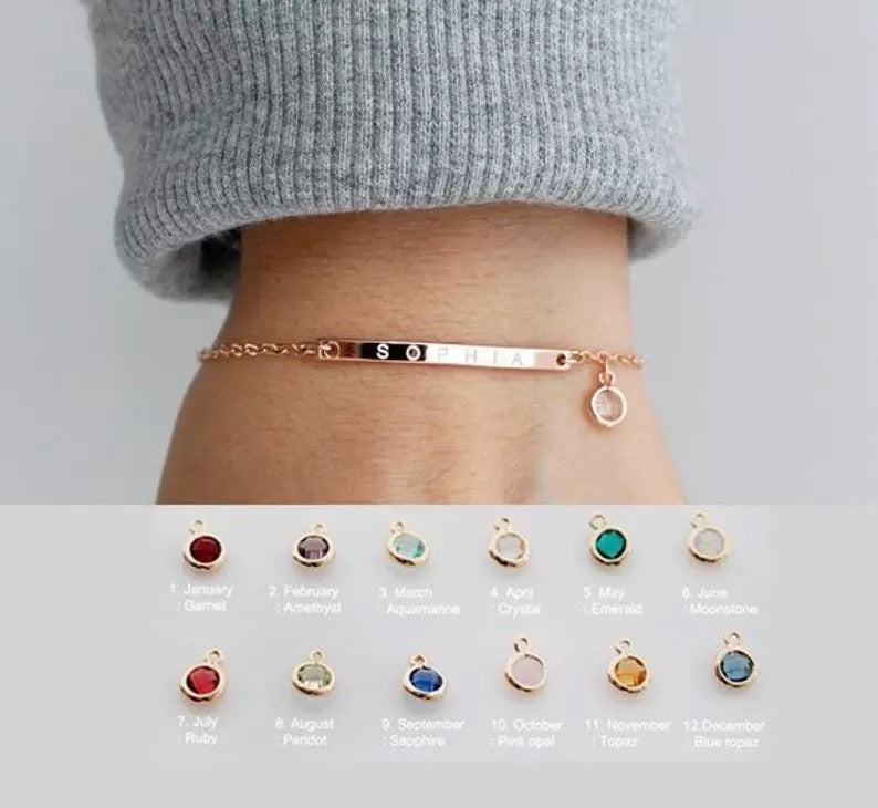 Engraved bracelet with birthstone
