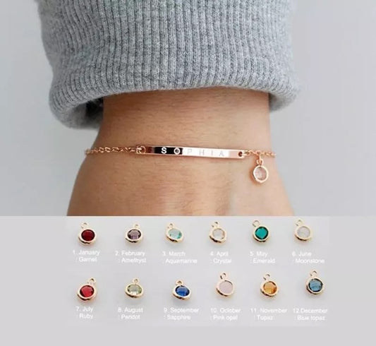 Engraved bracelet with birthstone