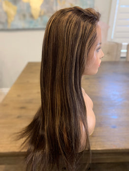 The Shannon 22 inches straight hair with caramel highlights