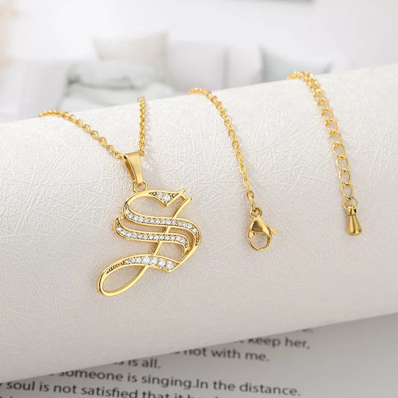 Old English font with Rhinestones 18 k gold plated