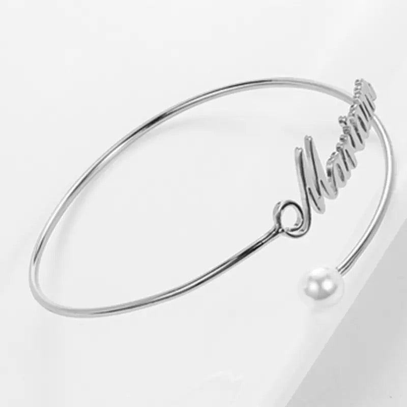 Arabic or English name custom bangle bracelet with pearl