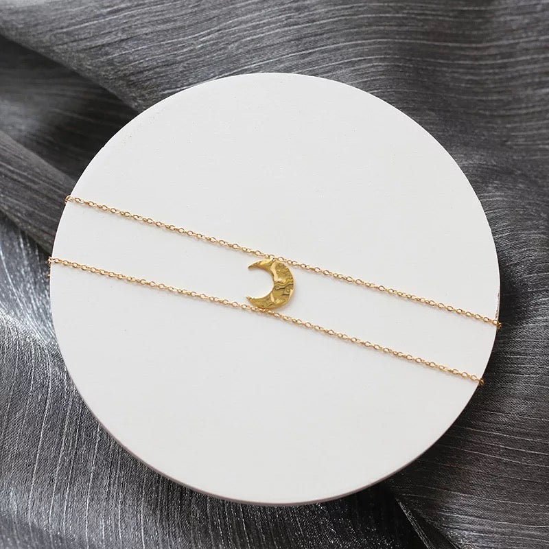 Double layer hammered moon bracelet