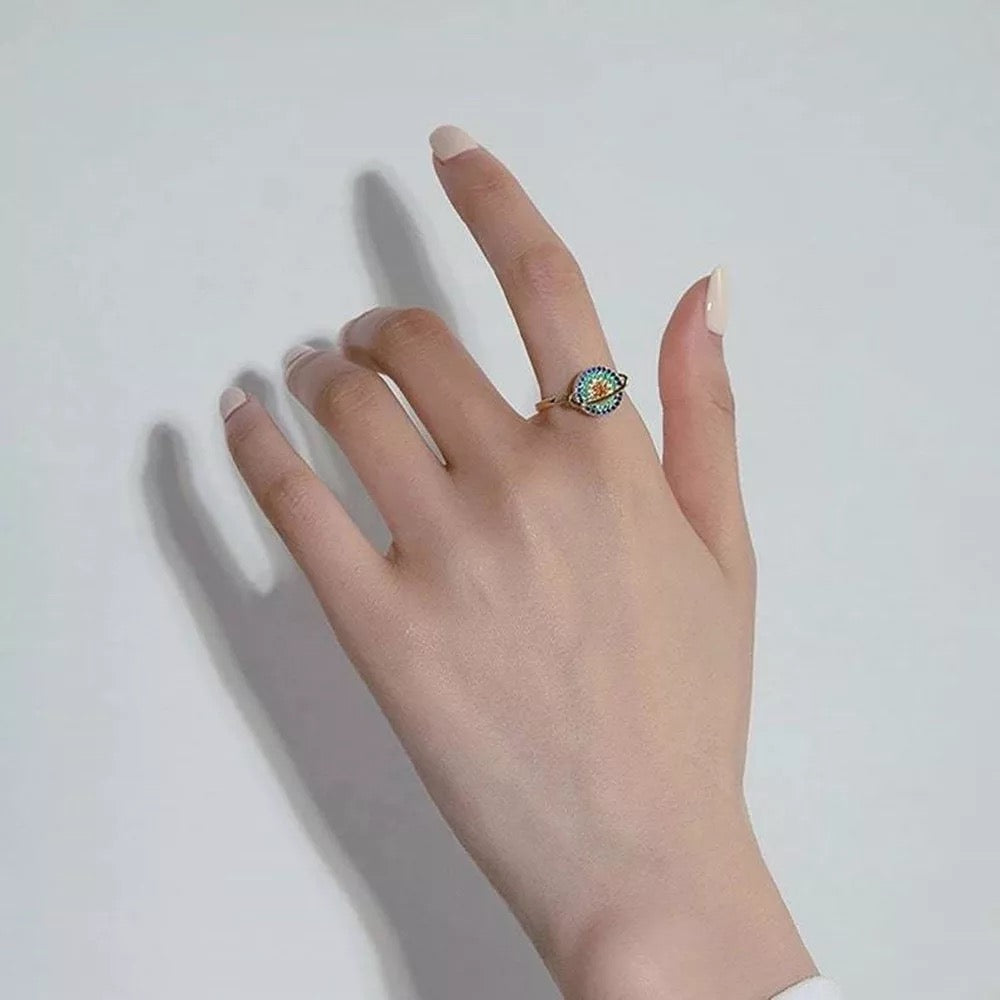 Spinning planet cubic zirconia ring anti anxiety ring
