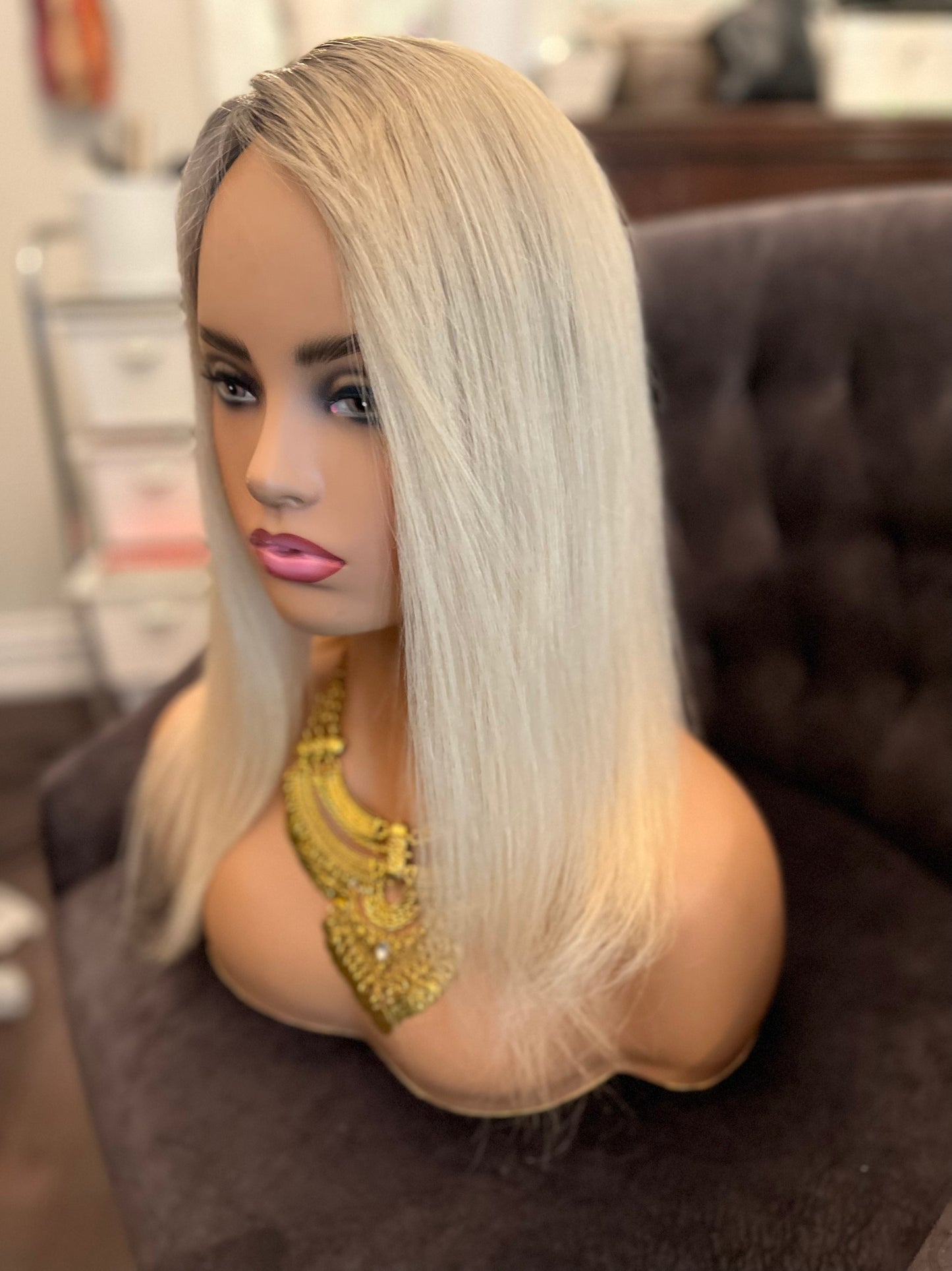 SILK BASE BLOND TOPPER WITH ROOTS WAVY or STRAIGHT BY 5X6 INCH BASE 18 inches