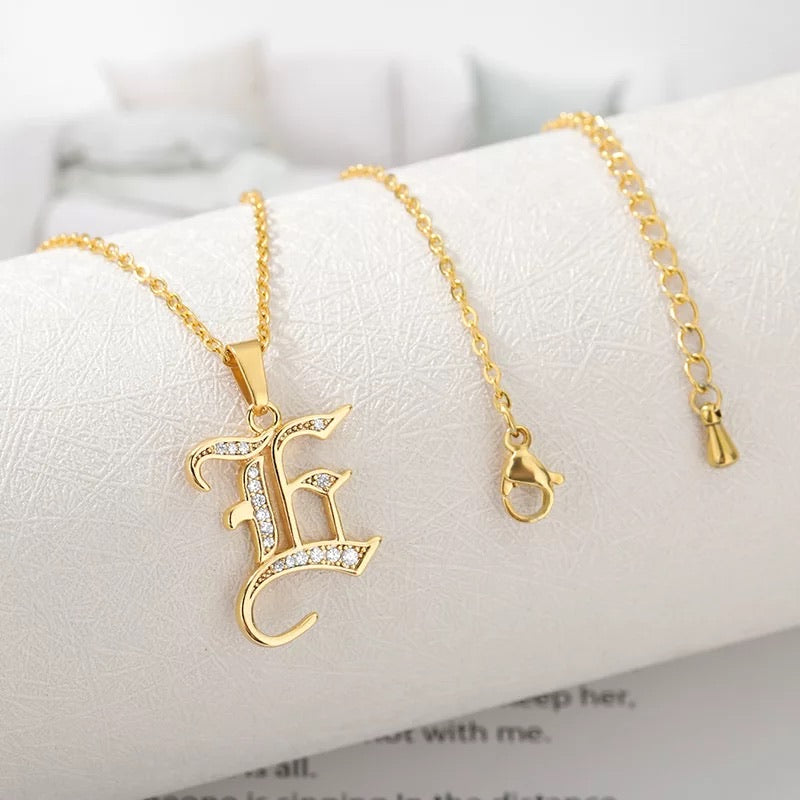 Old English font with Rhinestones 18 k gold plated