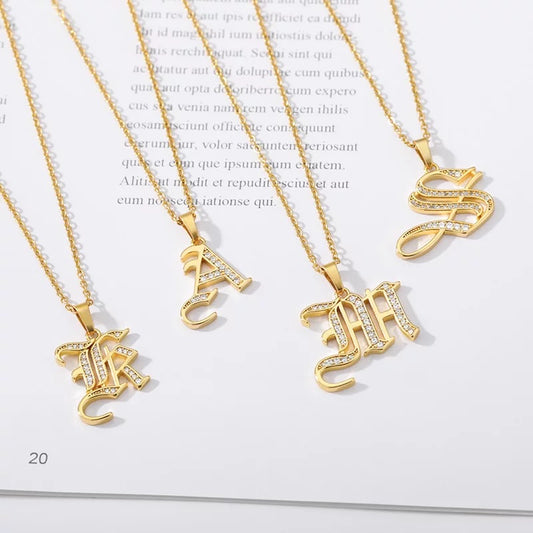 Old English font with Rhinestones 18 k gold plated