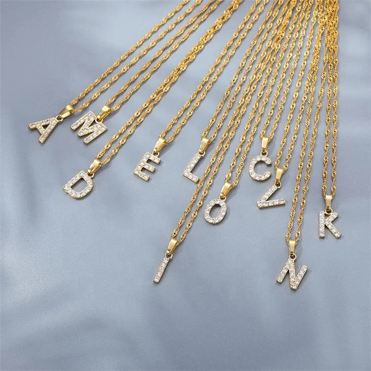 Iced initial letter pendants with chain