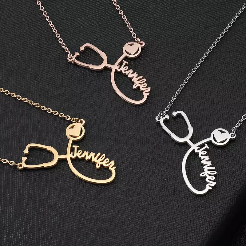 Dr or nurse Stethoscope custom name necklace