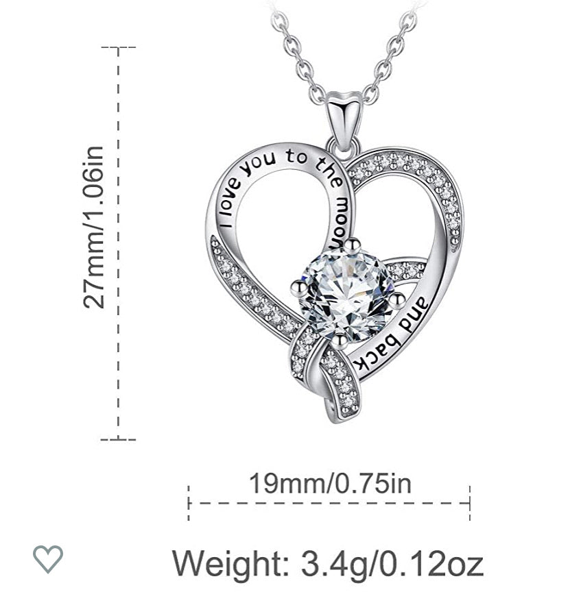 Love you to the moon and back heart pendant
