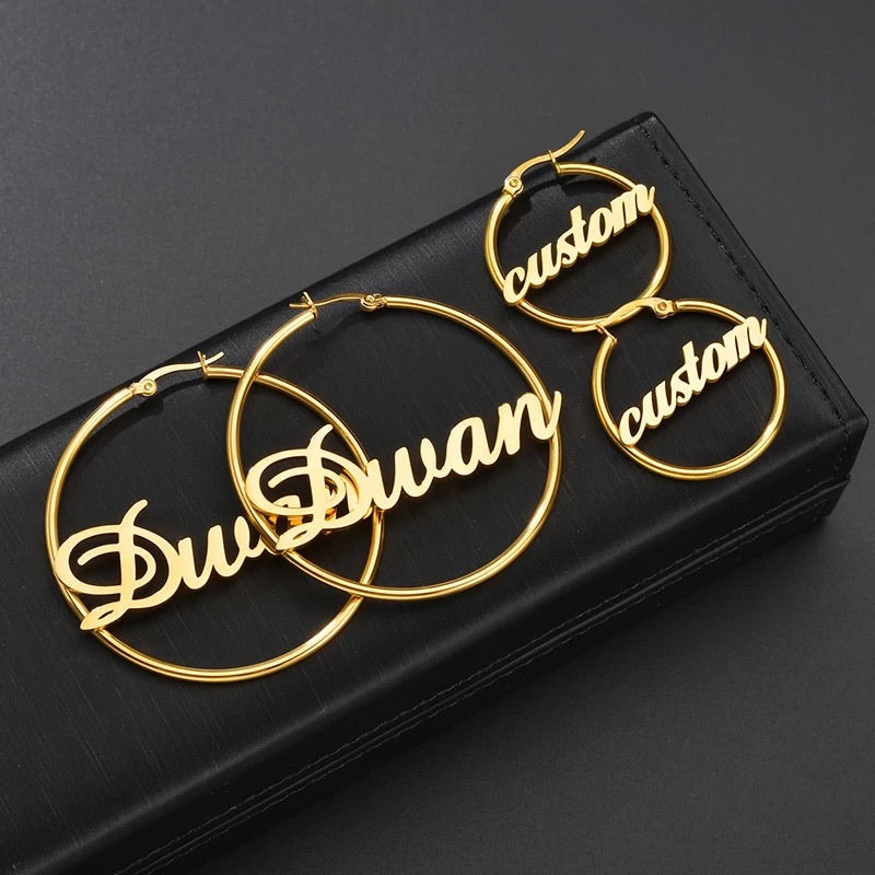 Trendy name hoop earrings