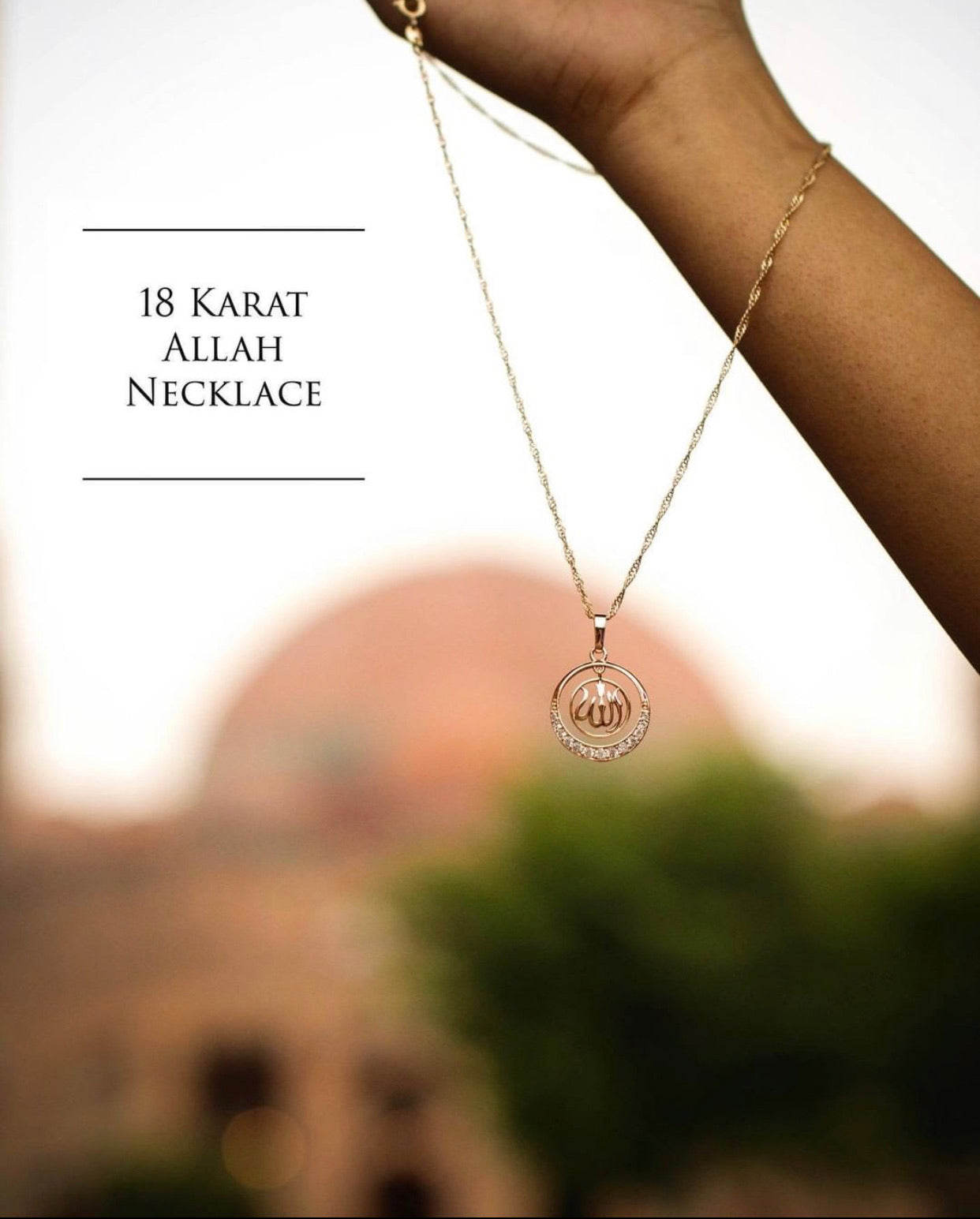 beautiful Allah pendant with chain  14k gold plated with Rhinestones