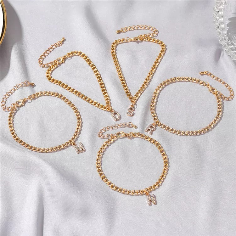 Thick chain Anklet with iced initial cubic zirconia
