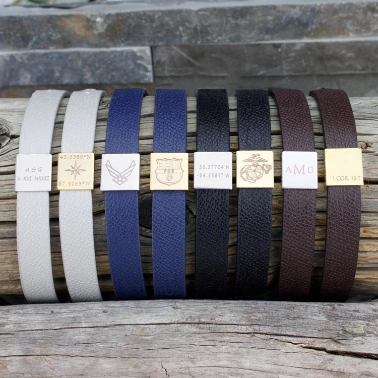 Men’s leather with square custom engraving