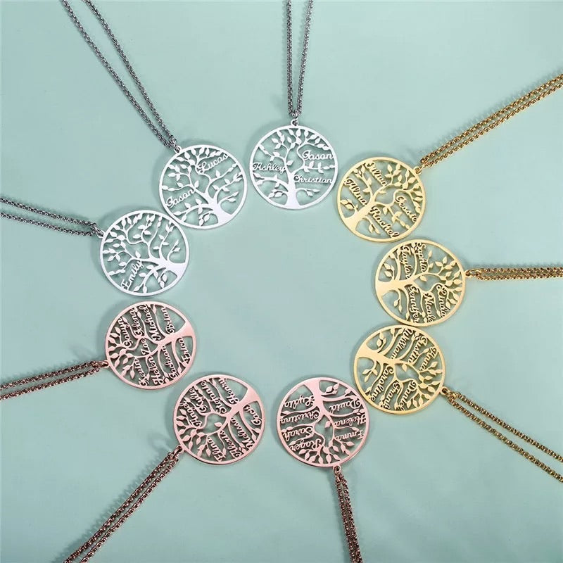 Tree of life family name necklace