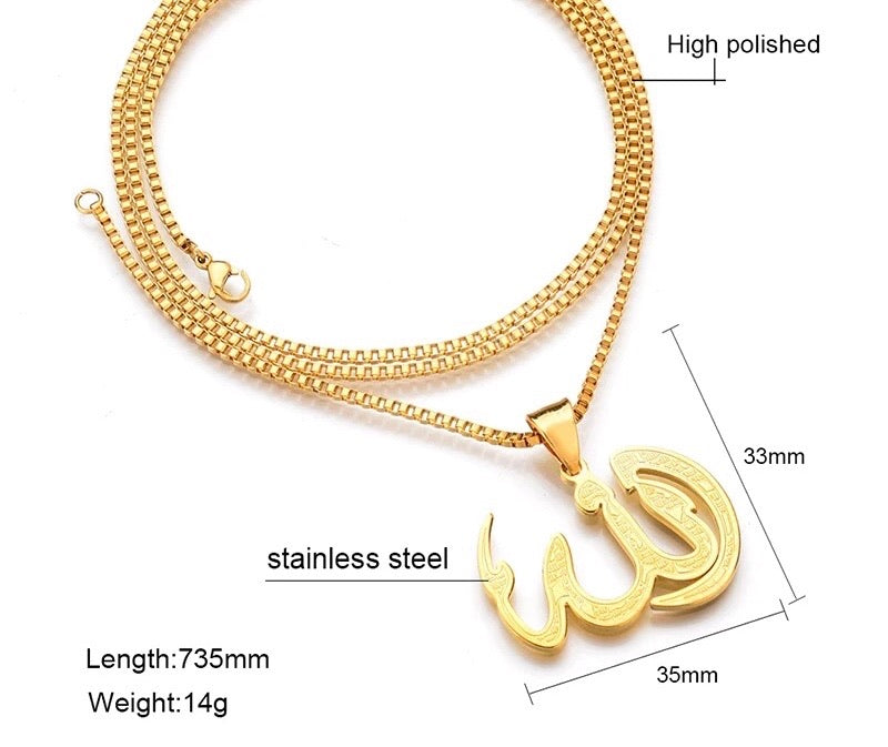 Allah pendant in silver or gold
